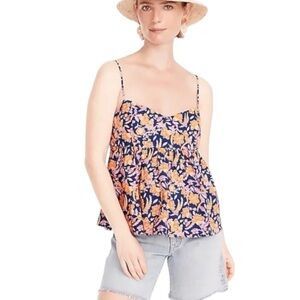 J. Crew Flirty Painted Block Print Flowy empire waist Cotton Poplin Camisole top